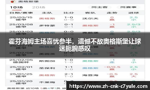 霍芬海姆主场喜忧参半，遗憾不敌奥格斯堡让球迷扼腕感叹